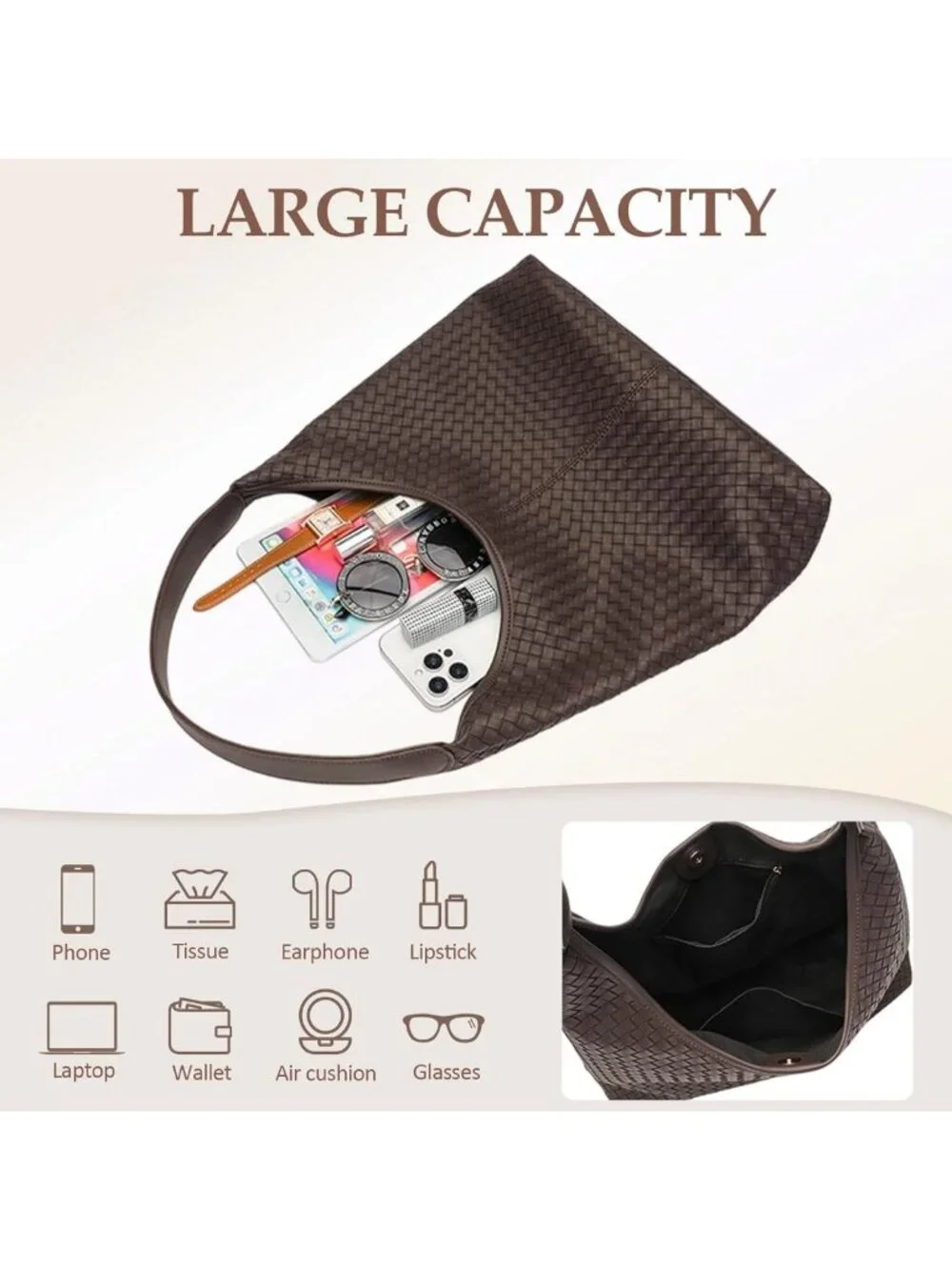 Chic Woven Vegan Leather Hobo Tote Bag | Large Slouchy Purse with Magnetic